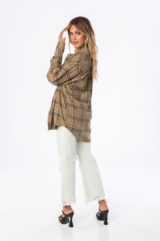 Palm Desert Olive Oversized Flannel Tops HYPEACH BOUTIQUE 