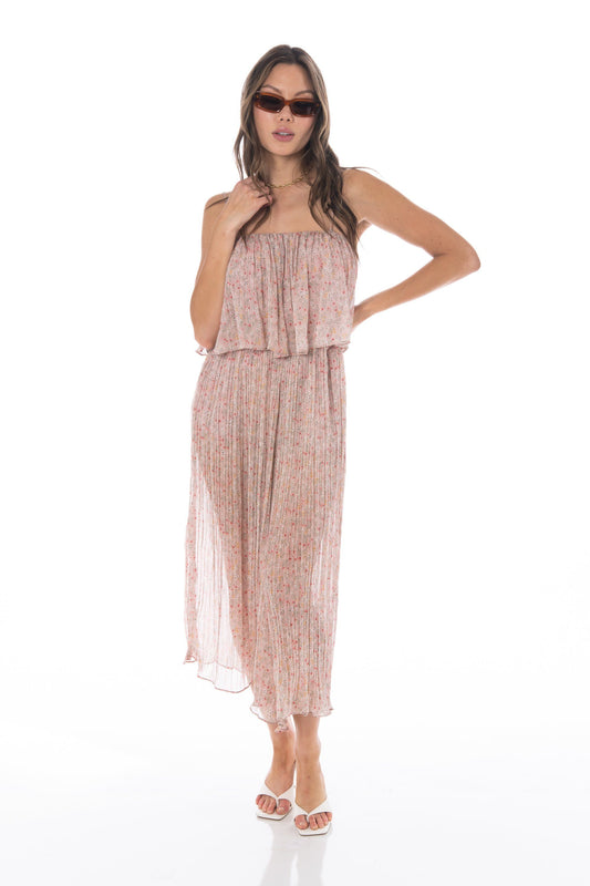 Pink Floral Jumpsuit Pleated Wide Leg Rompers & Jumpers HYPEACH BOUTIQUE 