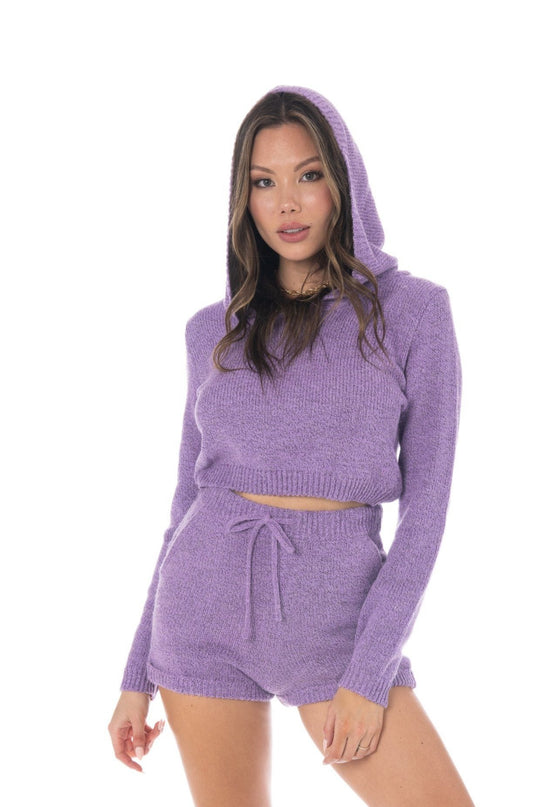 Purple Long Sleeve Cropped Hoodie Tops HYPEACH BOUTIQUE 