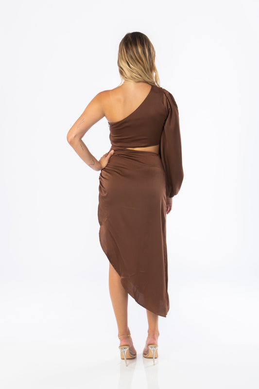 Rio Asymmetrical Cutout Midi Brown Dresses HYPEACH BOUTIQUE 