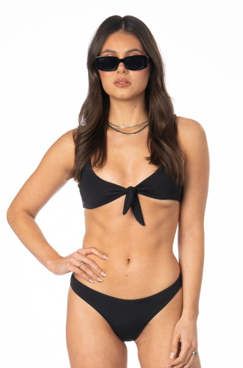 Seamless Adjustable Front Tie Bikini Top Black Swimwear HYPEACH BOUTIQUE 