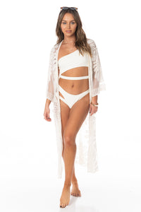 Sheer Mesh and Floral Embroidered Long Sleeve Ivory Cover Up HYPEACH BOUTIQUE 