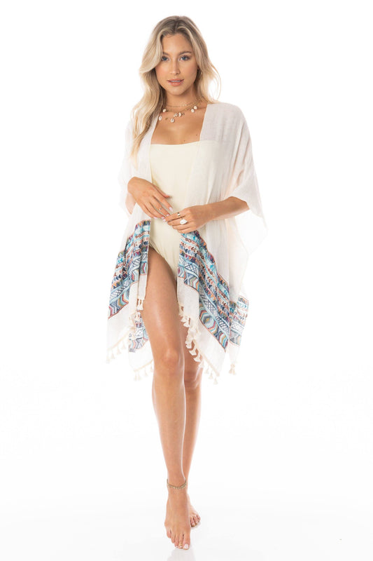Short Sleeve Textured Poncho Style Ivory Cover Up - FINAL SALE Swimwear HYPEACH BOUTIQUE 