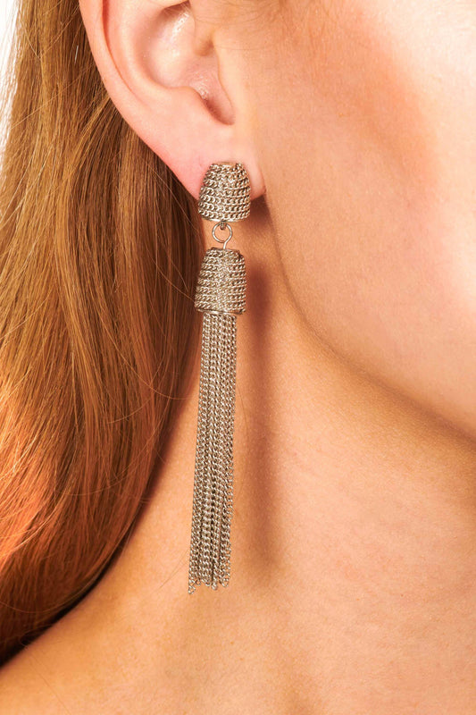 Silver Drop Chain Tassel Earrings Accessories HYPEACH 