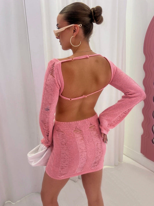 SoBe Pink Ladder Knit Mini Dress Dresses HYPEACH 