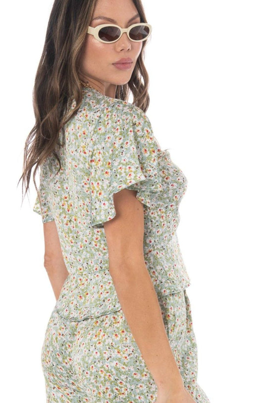Spring Blossom Green Floral Blouse Tops HYPEACH BOUTIQUE 