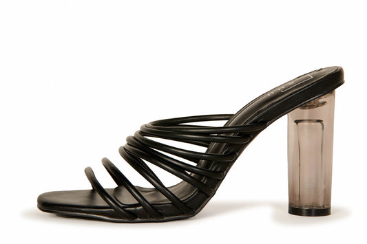 Strappy Lucite Cylinder Heel Black Shoes HYPEACH BOUTIQUE 