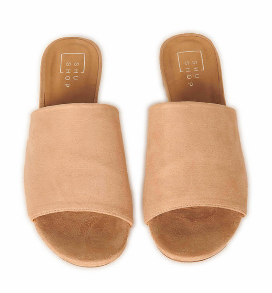 Suede Slide Sandal Chrome Block Heel Blush Shoes HYPEACH BOUTIQUE 