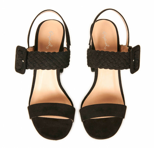 Suede Slingback Weave Buckle Strappy Block Heels Black Shoes HYPEACH BOUTIQUE 