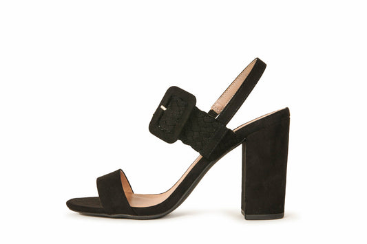 Suede Slingback Weave Buckle Strappy Block Heels Black Shoes HYPEACH BOUTIQUE 