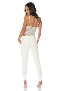 Tropical Orchid Lace Bodysuit White Tops HYPEACH 