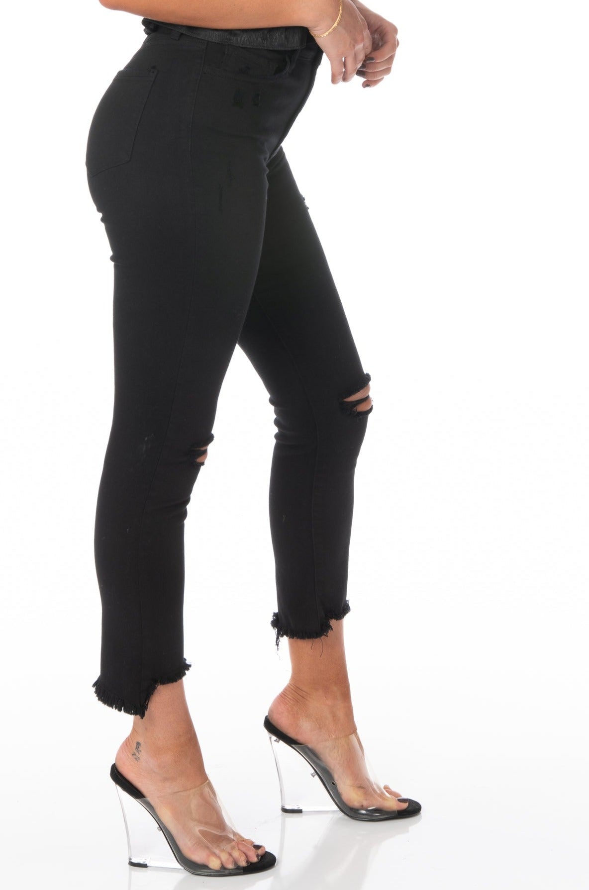 Vervet Denim High Rise Slim Fit Straight Leg Distressed Black Jeans Denim HYPEACH BOUTIQUE 